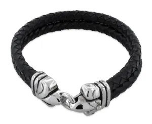 Stainless Steel Fleur De Lis Lock 2 String Leather Bracelet