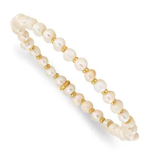 Stainless Steel Polished Yellow IP-plated w/FWC Pearl Stretch Bracelet