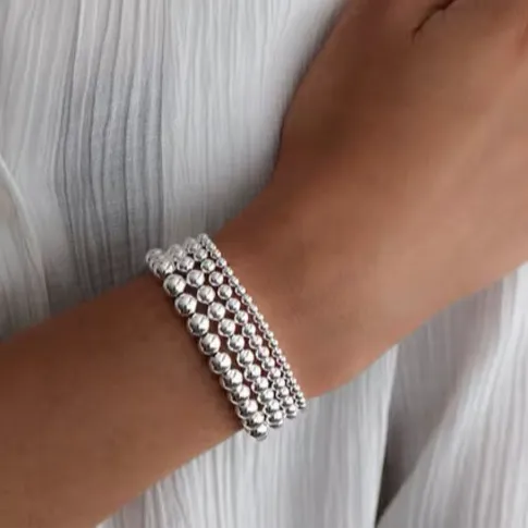 Stainless Steel Waterproof Silver Beaded Bracelets - 5mm