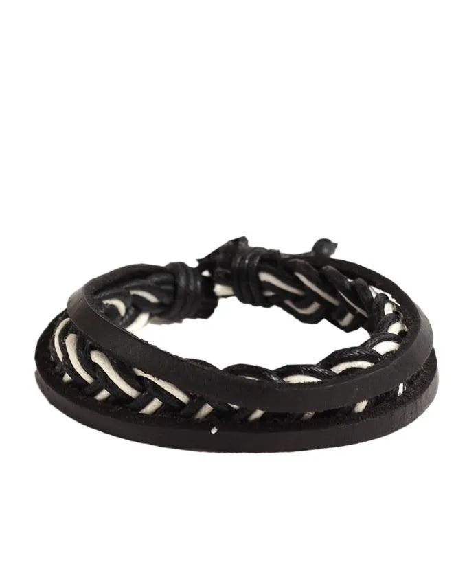 Stardivaroius 3 pack black and white plaited men's  adjustable cord surferbracelet