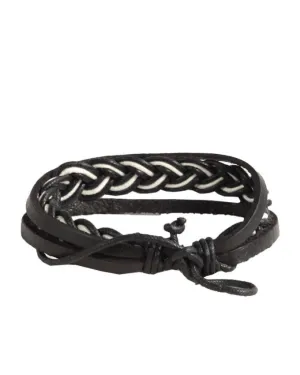 Stardivaroius 3 pack black and white plaited men's  adjustable cord surferbracelet