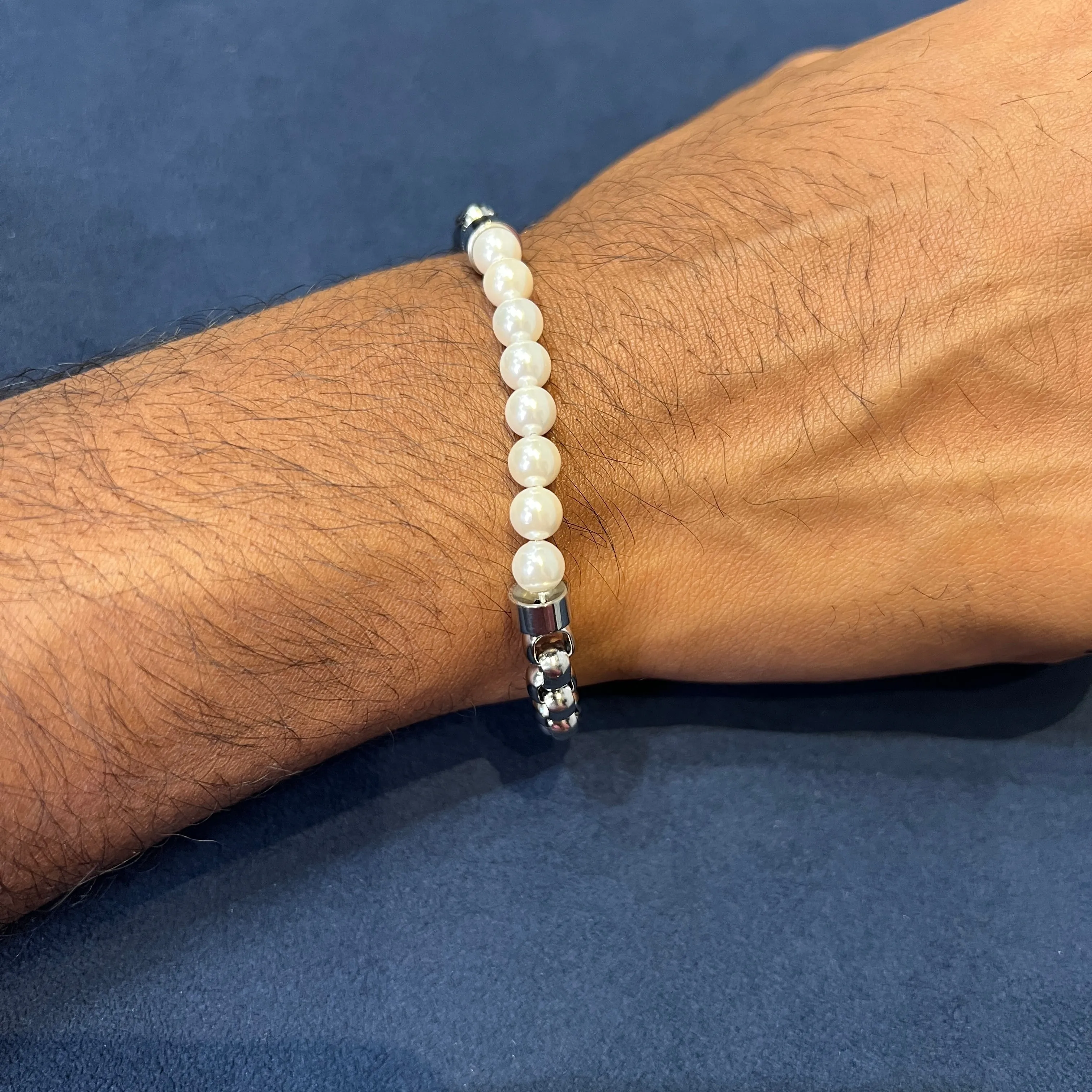 Steelx Stainless Steel (6mm) White Shell Pearl Bracelet 8.5"