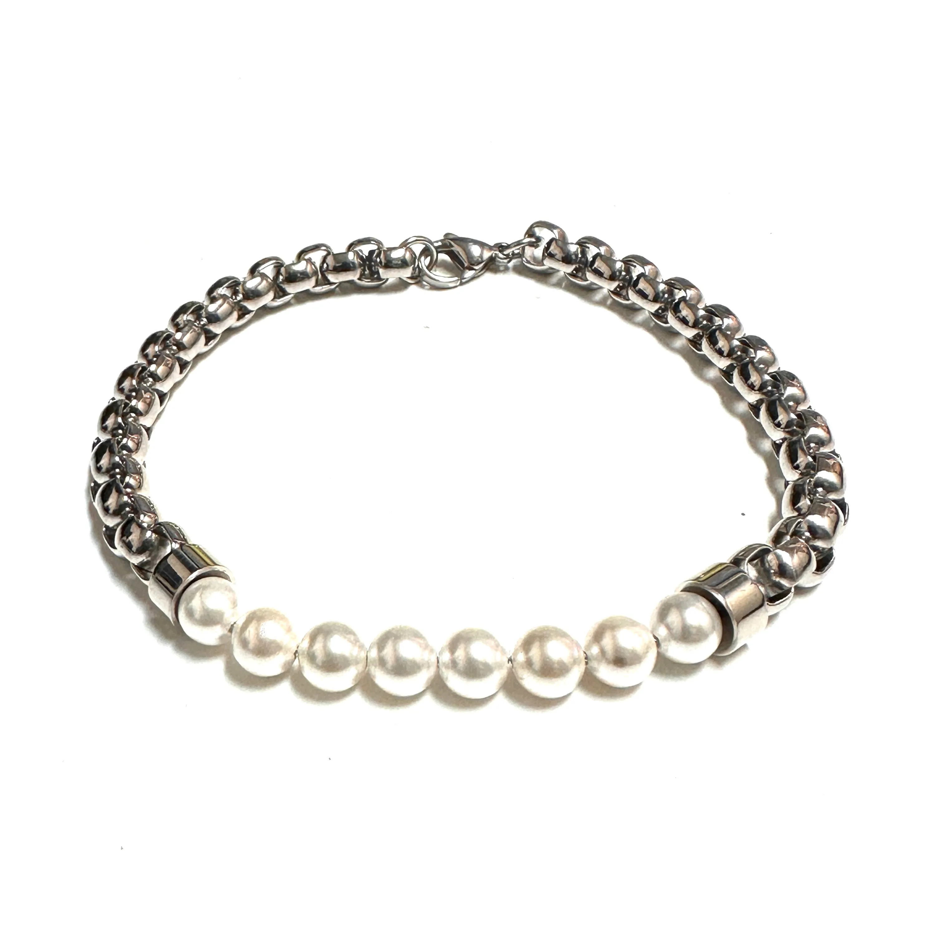 Steelx Stainless Steel (6mm) White Shell Pearl Bracelet 8.5"