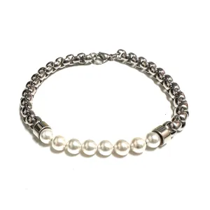 Steelx Stainless Steel (6mm) White Shell Pearl Bracelet 8.5"