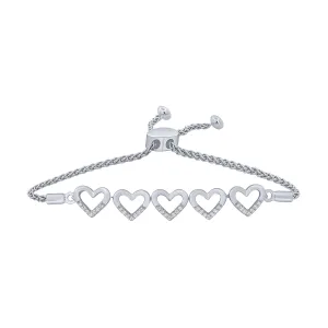 Sterling Silver 1/7Ct Diamond Hearts Bracelet