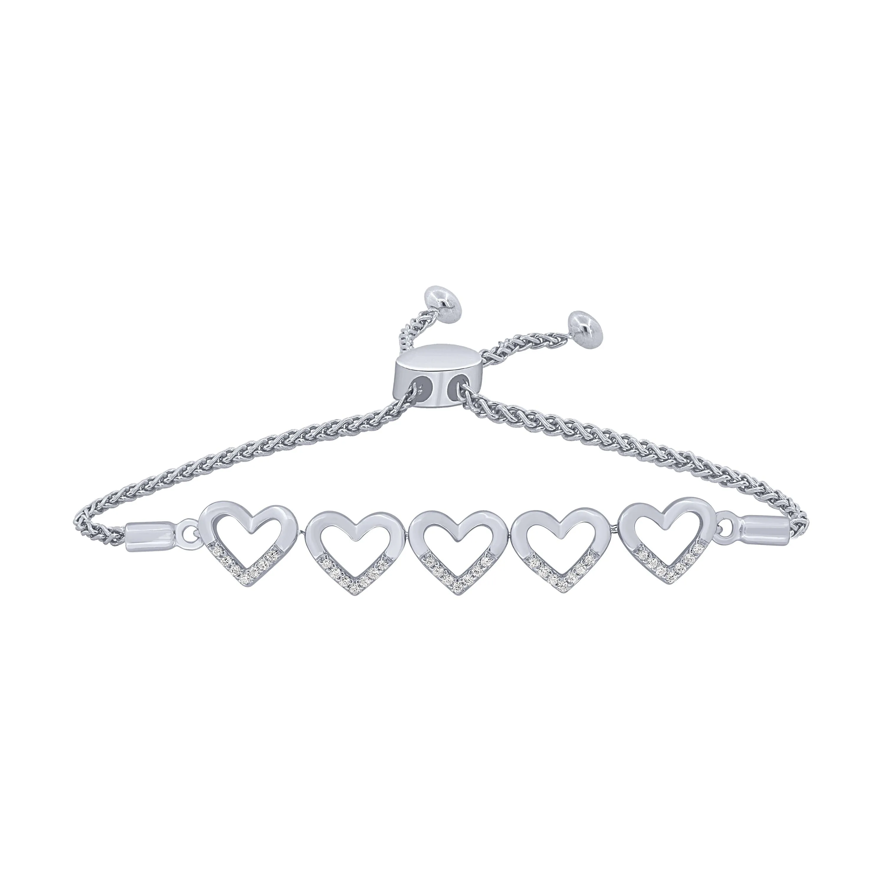 Sterling Silver 1/7Ct Diamond Hearts Bracelet