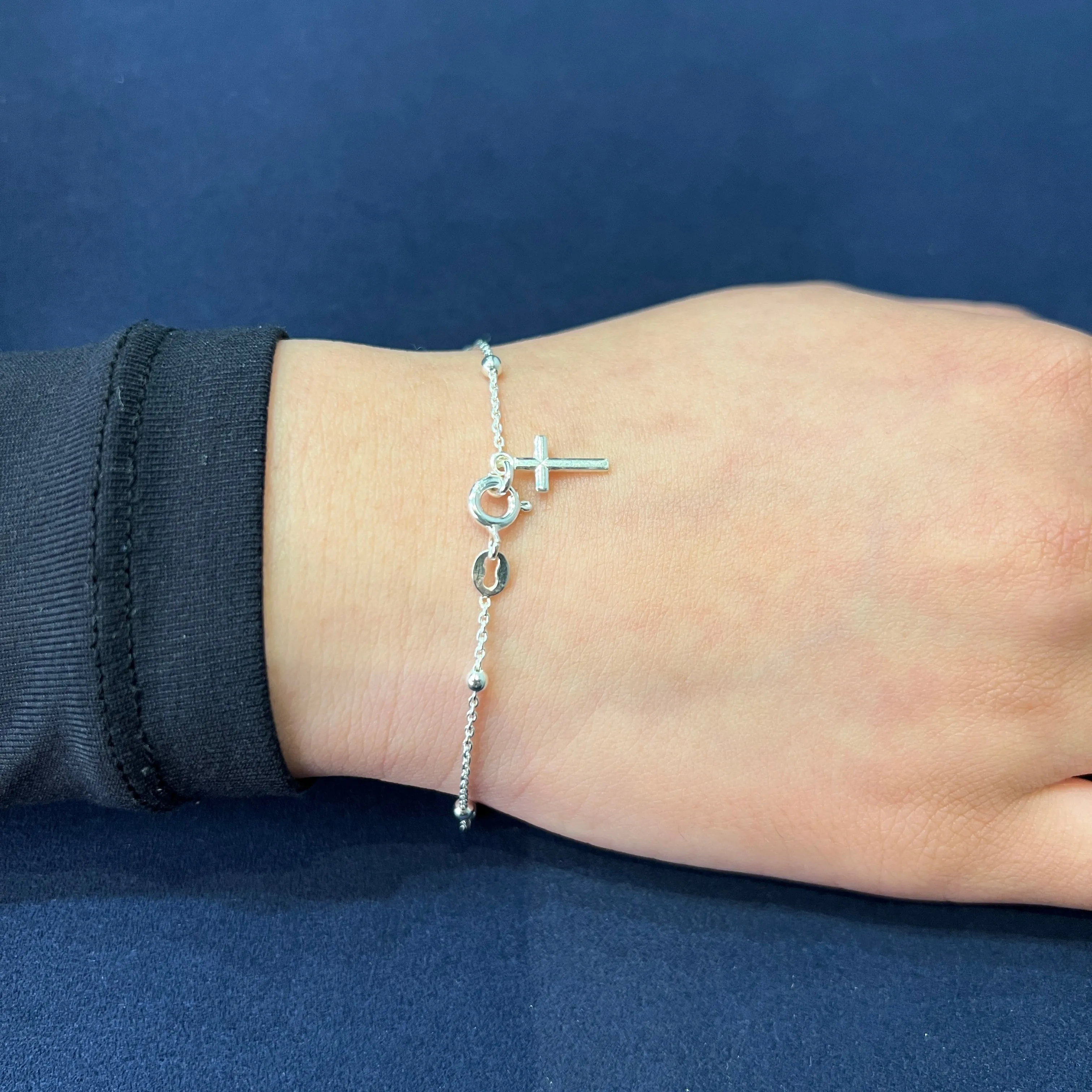 Sterling Silver (3mm) Rosary Bracelet 7.25"
