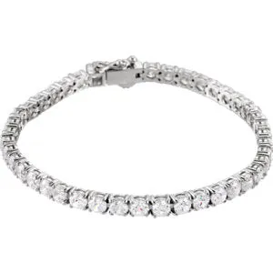 Sterling Silver 4 mm Round Cubic Zirconia Line 7"  Bracelet