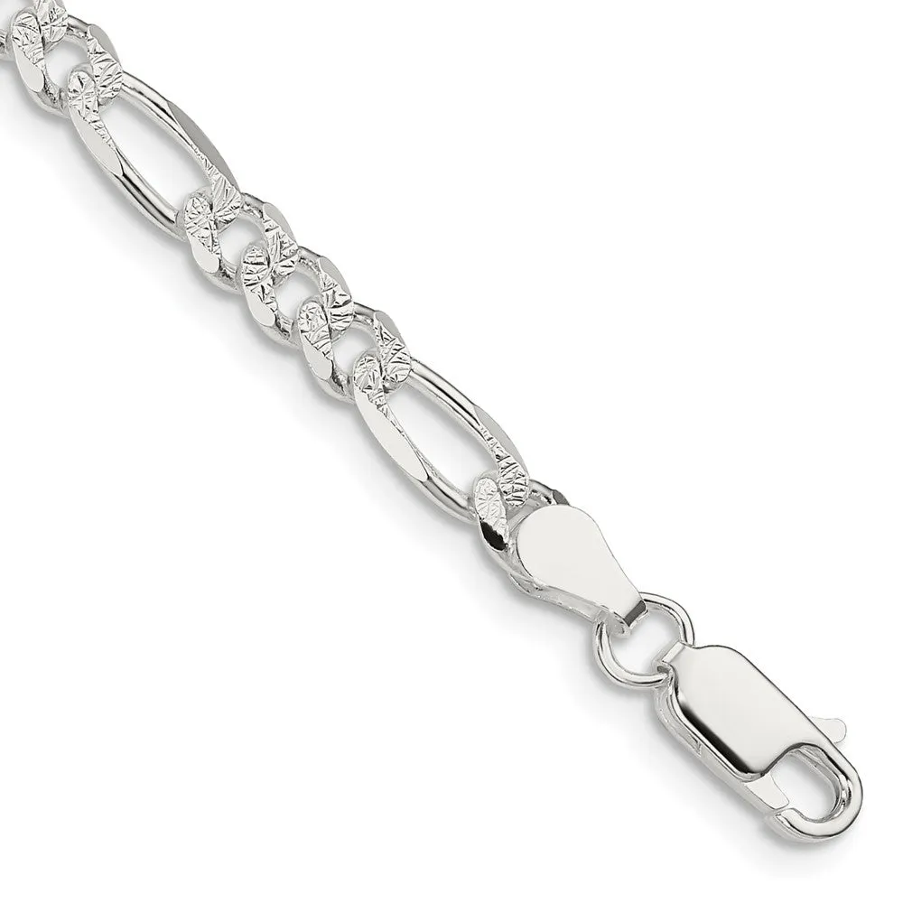Sterling Silver 4.75mm Pav� Flat Figaro Chain