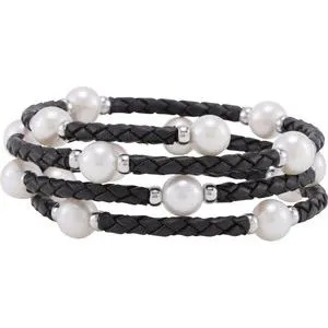 Sterling Silver 8-8.5 mm Freshwater Cultured Pearl 24" Wrap Bracelet