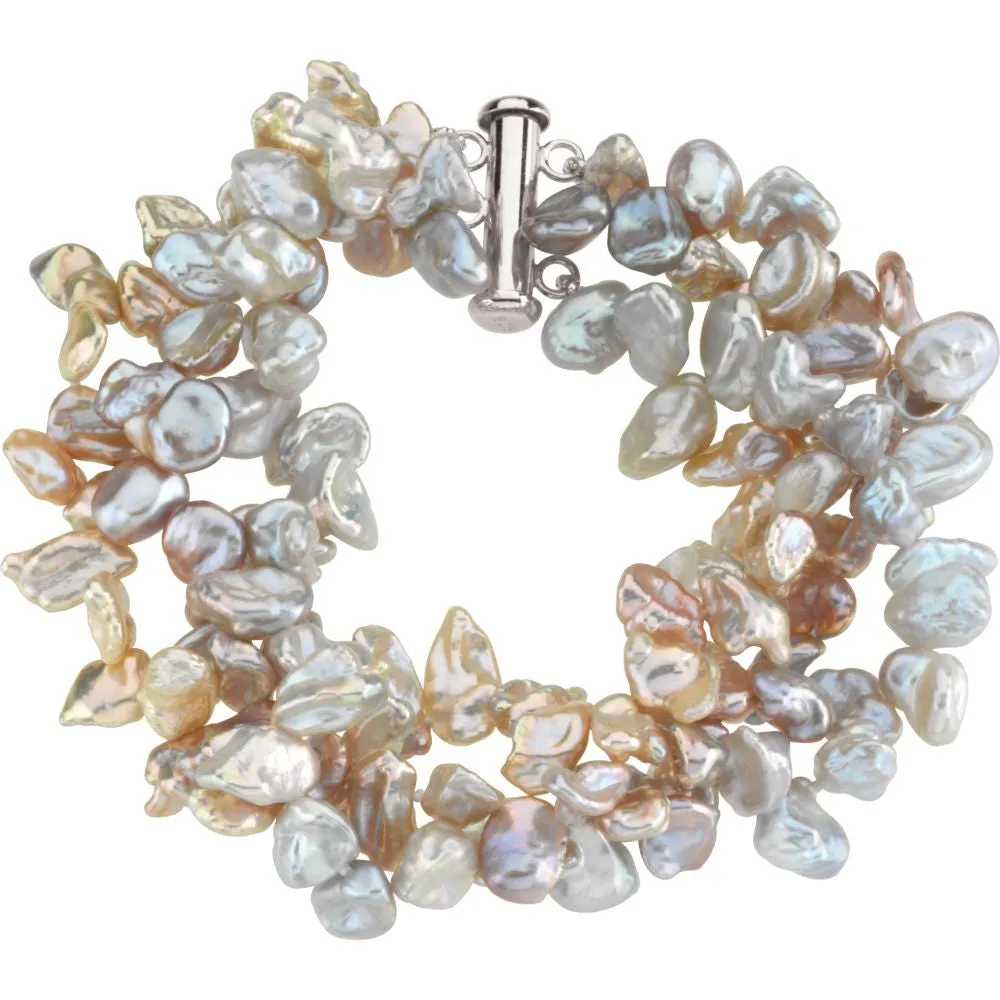Sterling Silver 8-9mm Freshwater Keshi Multicolor 7.5" Bracelet