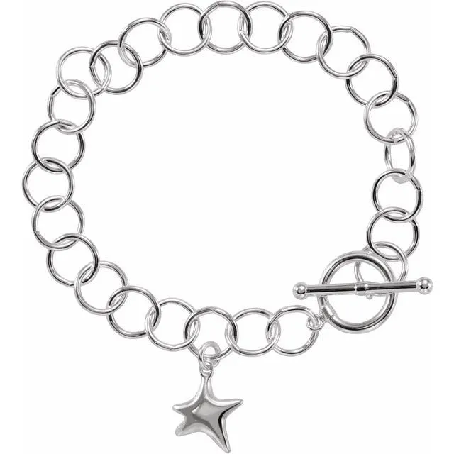 Sterling Silver 9.5 mm Charm 7 1/2" Bracelet with Star