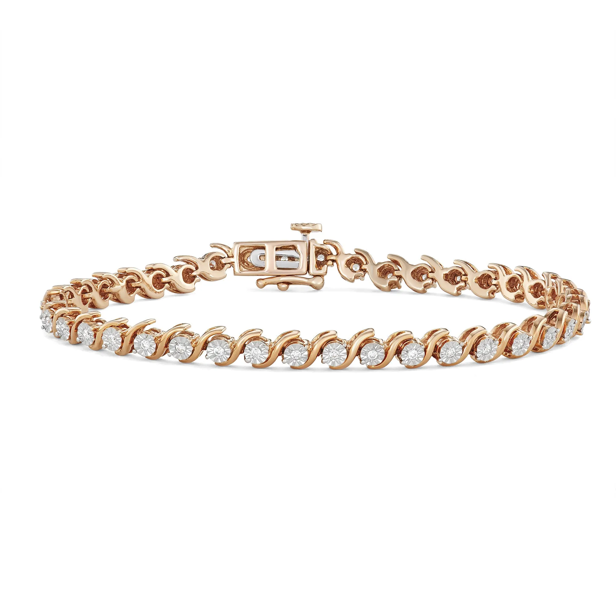 Sterling Silver & Rose Plated Round Diamond 1/4 CT S-Link Bracelet