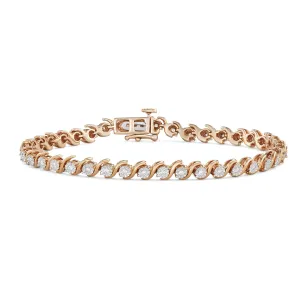 Sterling Silver & Rose Plated Round Diamond 1/4 CT S-Link Bracelet