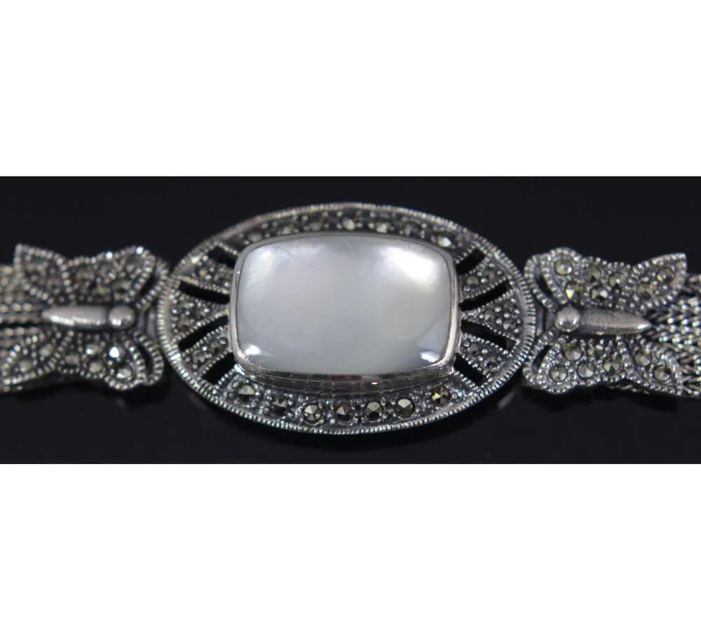 Sterling Silver Bracelet Mother of Pearl 7.5" Butterfly
