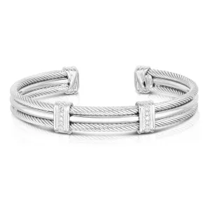 Sterling Silver Cable Cuff Bracelet with Diamonds