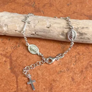Sterling Silver Cross   Miraculous Medal Rosary Chain Bracelet