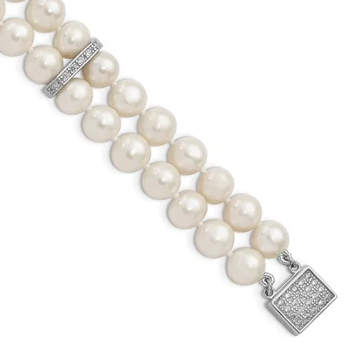 Sterling Silver Freshwater Pearl and Cubic Zirconia Bracelet
