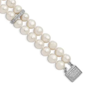 Sterling Silver Freshwater Pearl and Cubic Zirconia Bracelet