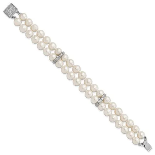 Sterling Silver Freshwater Pearl and Cubic Zirconia Bracelet