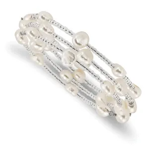 Sterling Silver Freshwater Pearl   Glass Bead Wrap Bracelet