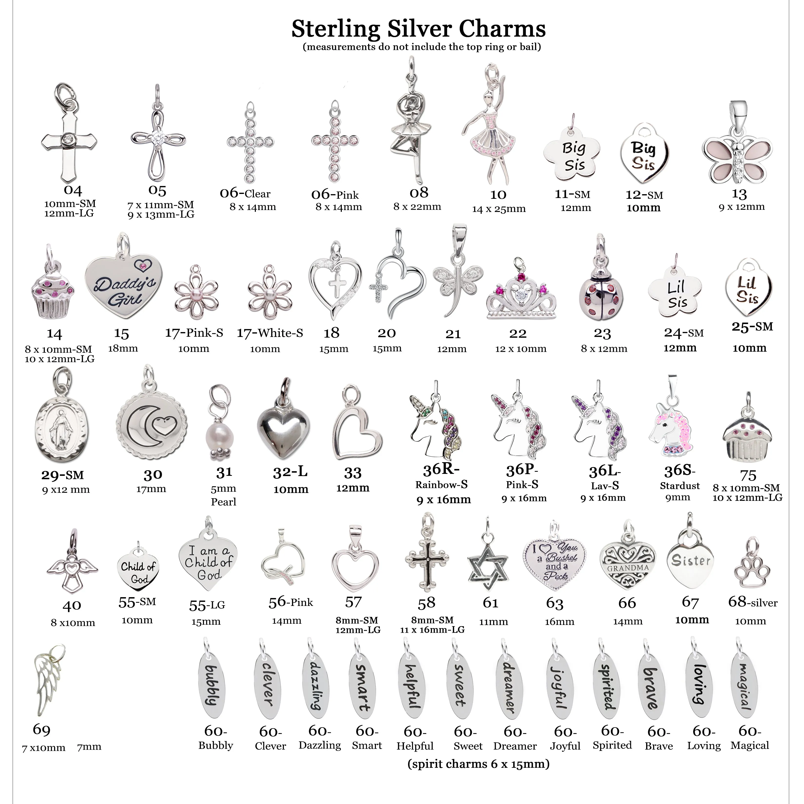 Sterling Silver Individual Charms for Bracelets for Necklaces