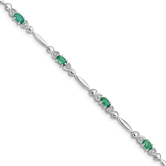Sterling Silver Oval Genuine Gemstone And Diamond Bracelets