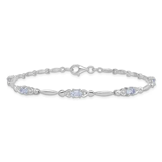 Sterling Silver Oval Genuine Gemstone And Diamond Bracelets