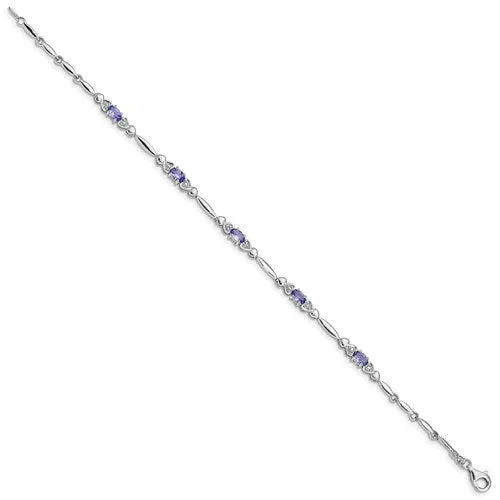 Sterling Silver Oval Genuine Gemstone And Diamond Bracelets