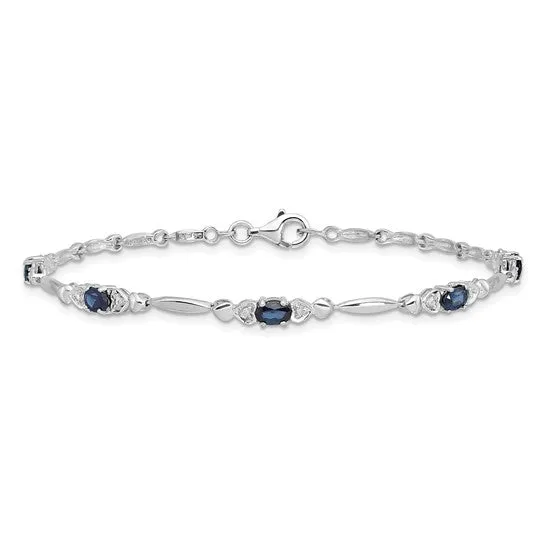 Sterling Silver Oval Genuine Gemstone And Diamond Bracelets