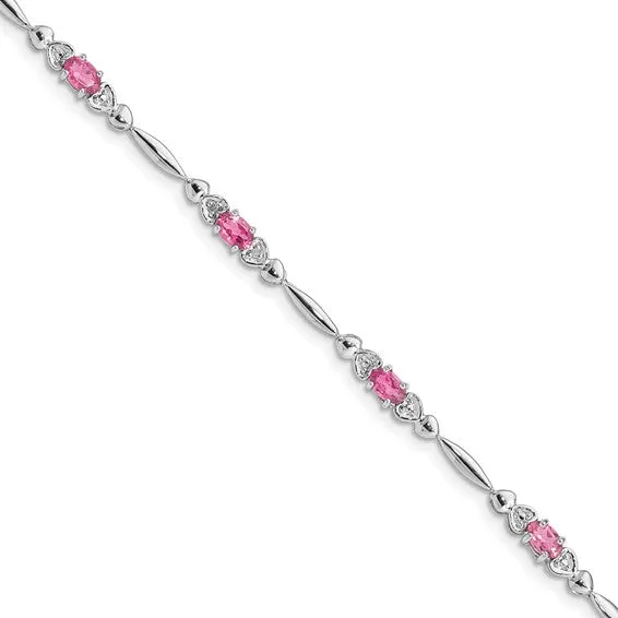 Sterling Silver Oval Genuine Gemstone And Diamond Bracelets