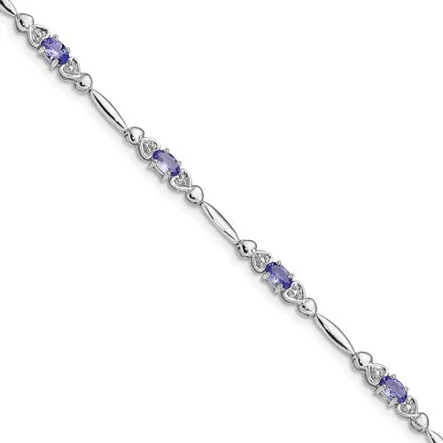 Sterling Silver Oval Genuine Gemstone And Diamond Bracelets