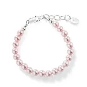 Sterling Silver Pink Simulated Pearl Bracelet Infant Baby Gift for Toddlers, Kids and Little Girls