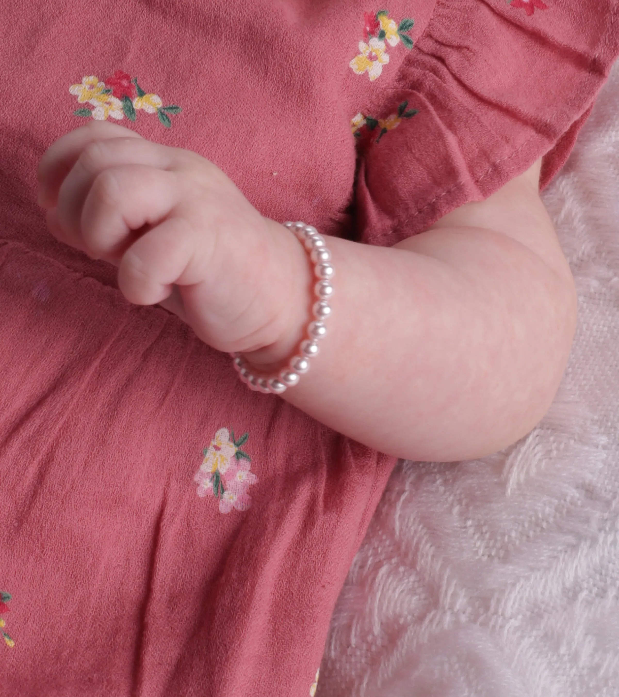 Sterling Silver Pink Simulated Pearl Bracelet Infant Baby Gift for Toddlers, Kids and Little Girls