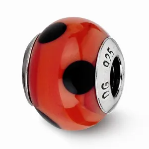 Sterling Silver Reflections Red W/Black Dots Italian Murano Bead