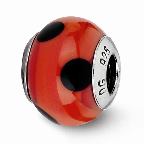 Sterling Silver Reflections Red W/Black Dots Italian Murano Bead