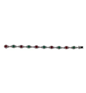 Sterling Silver Ruby and Emerald Bracelet with Cubic Zirconia
