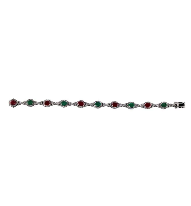 Sterling Silver Ruby and Emerald Bracelet with Cubic Zirconia