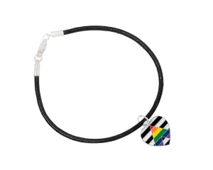 Straight Ally Gay Pride Black Leather Cord Bracelets