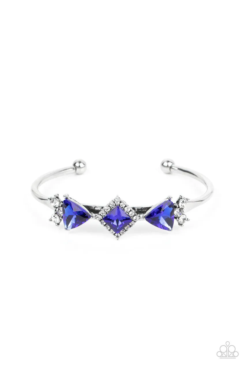 Strategic Sparkle - Blue - Geometric Sapphire Gem Paparazzi Cuff Bracelet