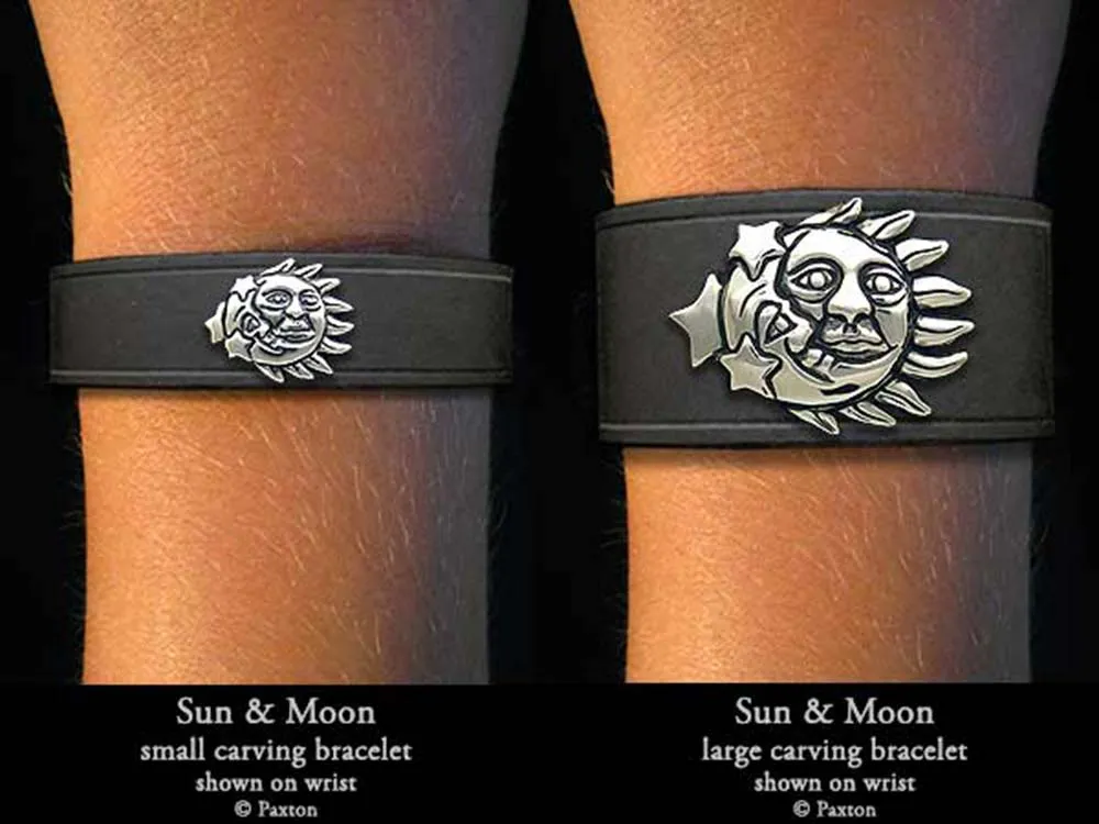Sun Moon Bracelet Sterling Silver on Genuine Leather