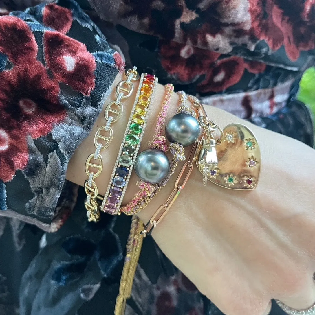 Tahitian Pearl Braided Chain and Silk Wrap Bracelet