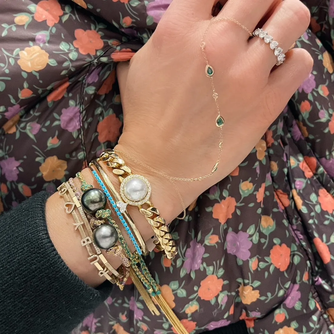 Tahitian Pearl Braided Chain and Silk Wrap Bracelet