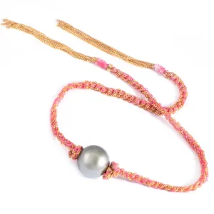 Tahitian Pearl Braided Chain and Silk Wrap Bracelet