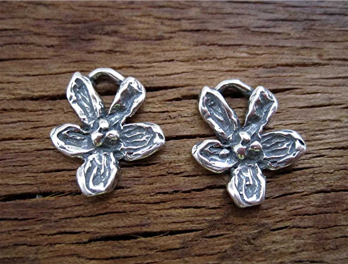 Textured Artisan Sterling Silver Flower Charms (set of 2)(N)