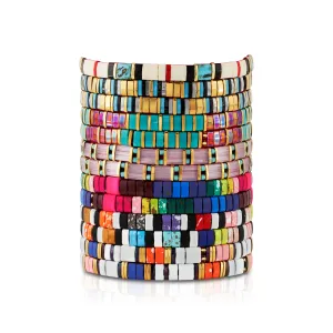 THIN GLASS BEADED STRETCH BRACELET, MULTI COLOR