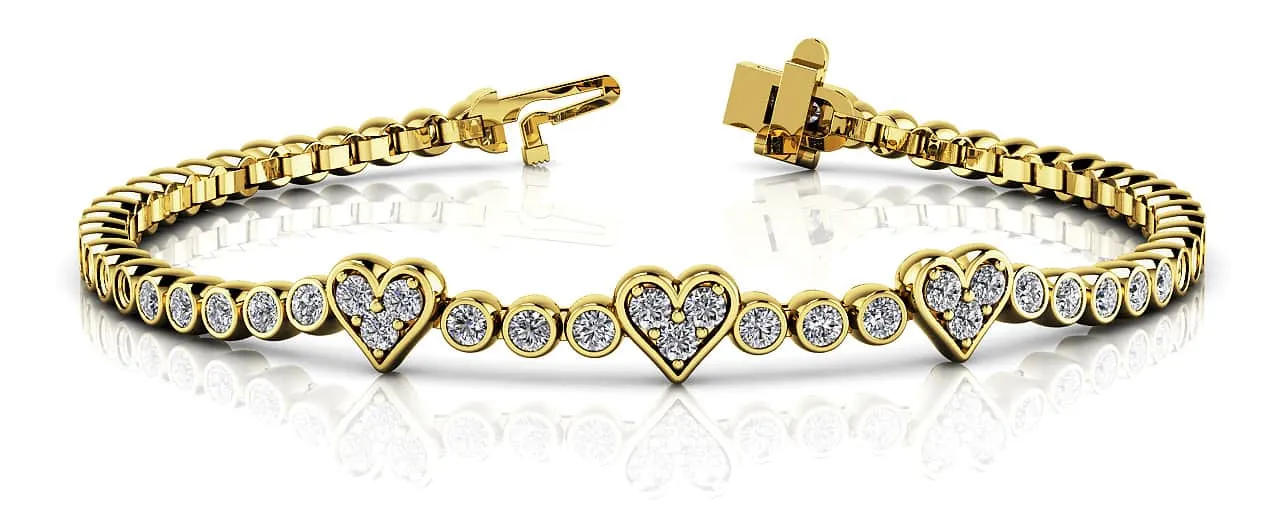 Three Hearts Of Love Diamond Bracelet with 2.11 ct.(finished) 2mm