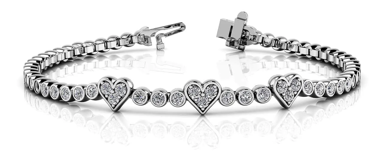 Three Hearts Of Love Diamond Bracelet with 2.11 ct.(finished) 2mm