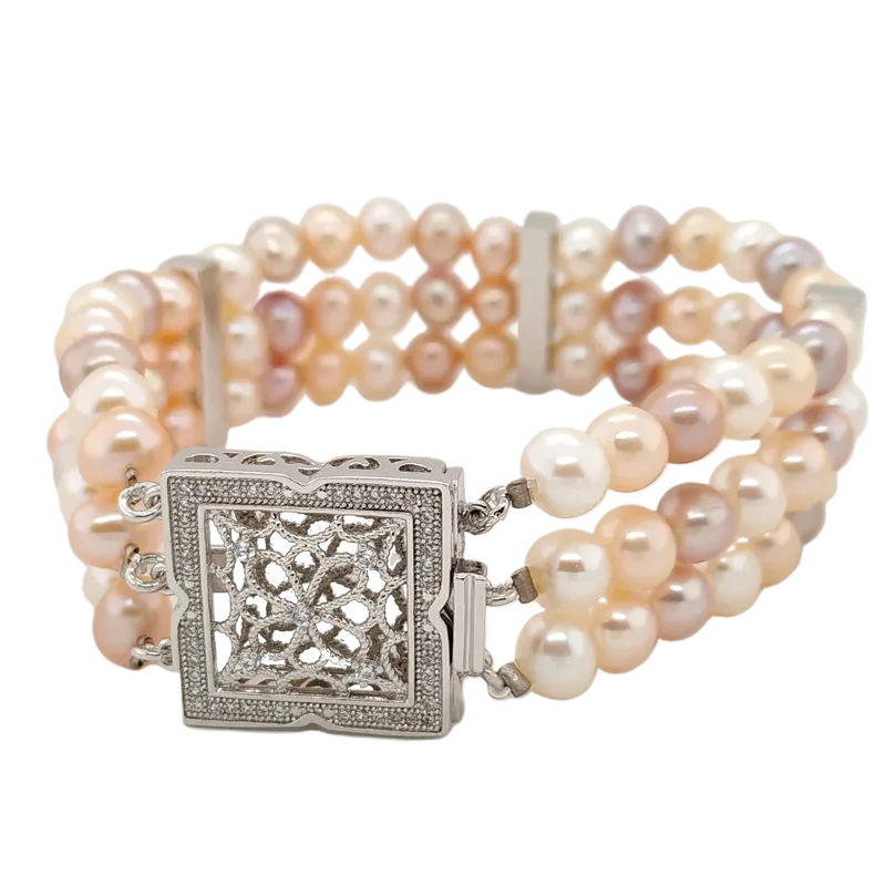 Three Layer Off Round Pearl Bracelet