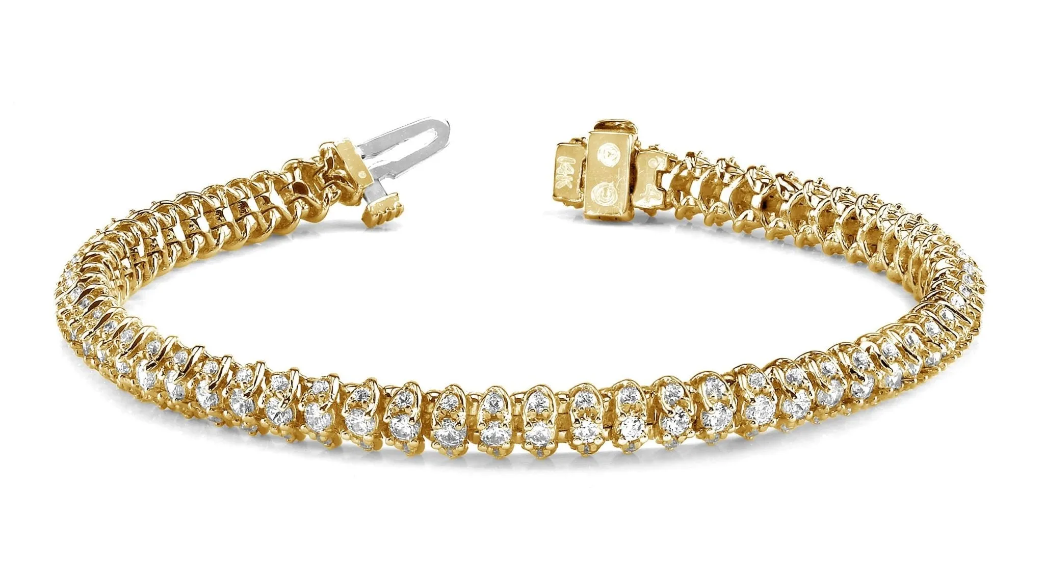 Three Row Diamond Scoop Link Bracelet Lab-Grown Diamond with 7.01 ct.(finished) 1.7mm, 3mm